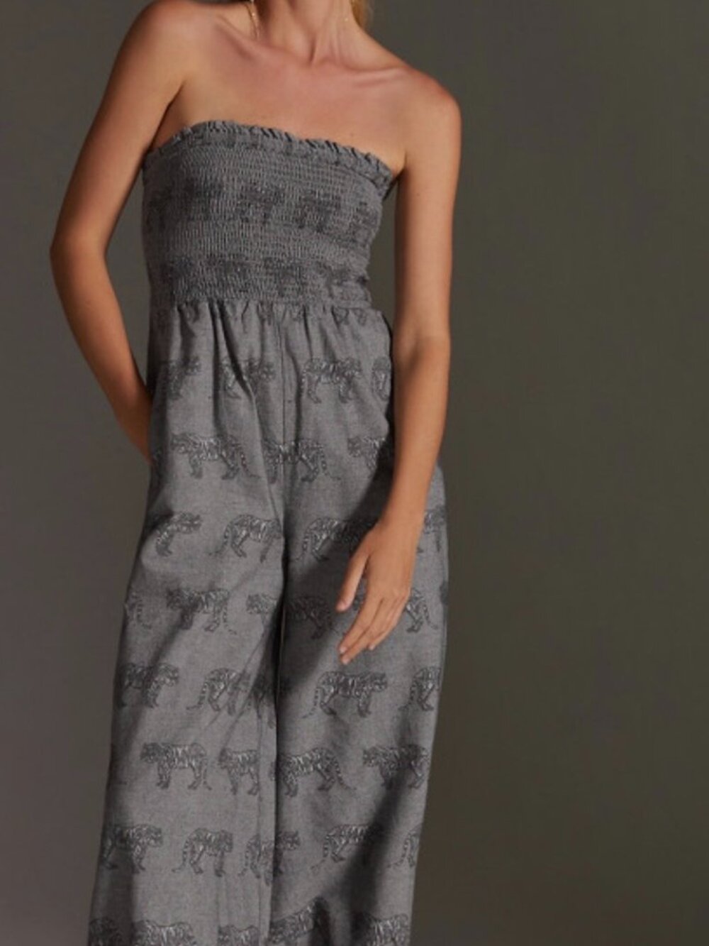 RARE NWOT Anthropologie Daily Practice Tiger Smocked Harem Jumpsuit XS